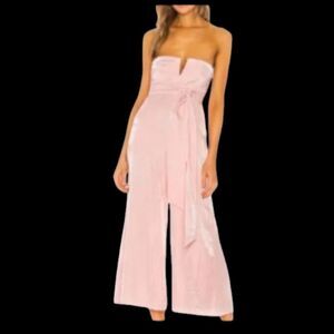 MAJORELLE Naomi Metallic Shimmery Pink Cloud Jumpsuit Lined Sz S